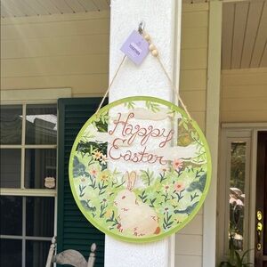 Happy Easter Bunny Door Hanger Sign w/ Wood Beads | Spring Farmhouse Decor NWT